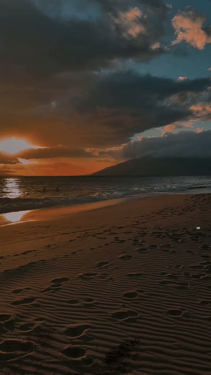 Maui shoreline glowing at sunset